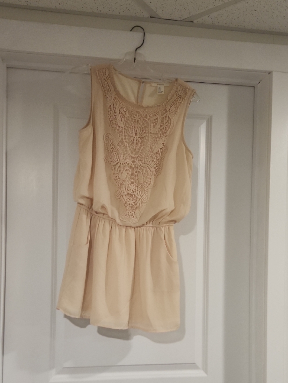 Forever 21 Beige Crochet Front Sleeveless Mini Dress